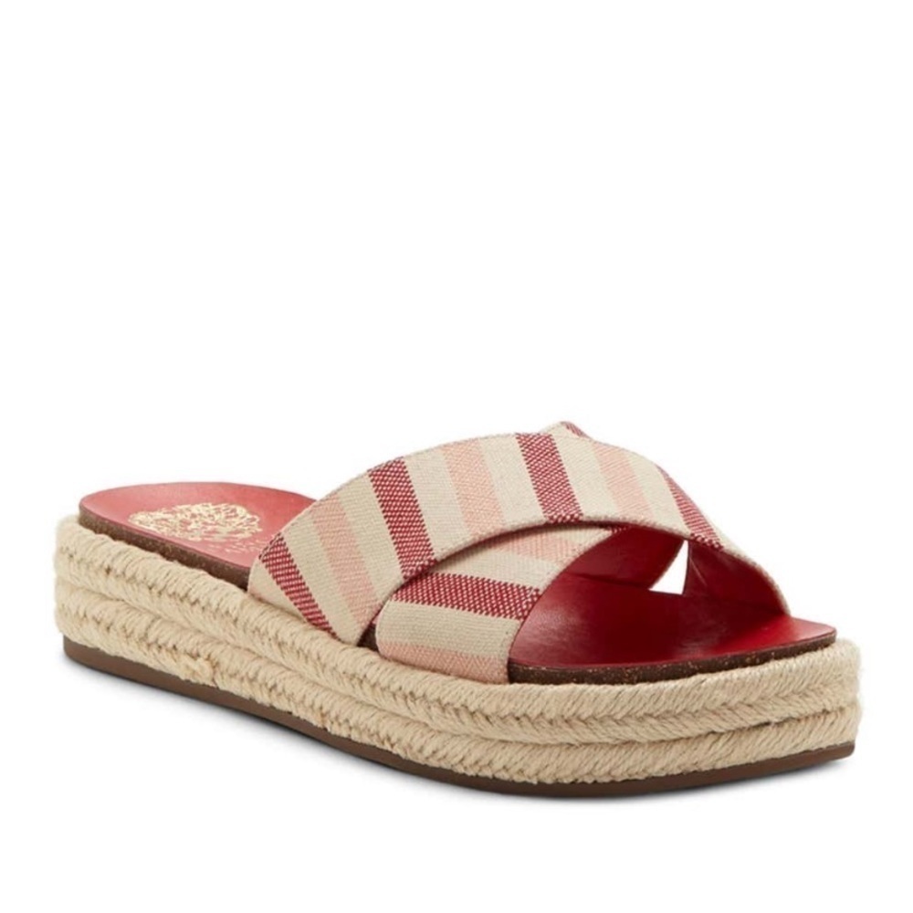 Vince Camuto Carran red striped canvas slides NIB